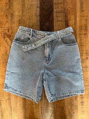 Le Lis Light Blue Denim Shorts with Waist Tab